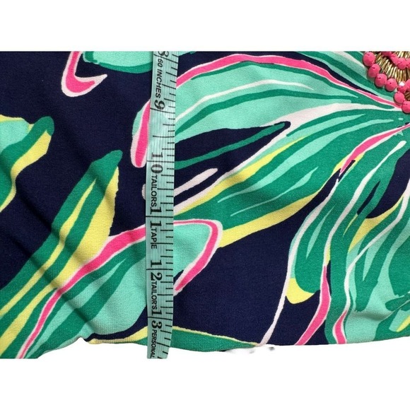 Lilly Pulitzer Bristol Dress Navy Tiger Palm Leaf Pink Gold Beaded Size X-Small - Picture 10 of 11